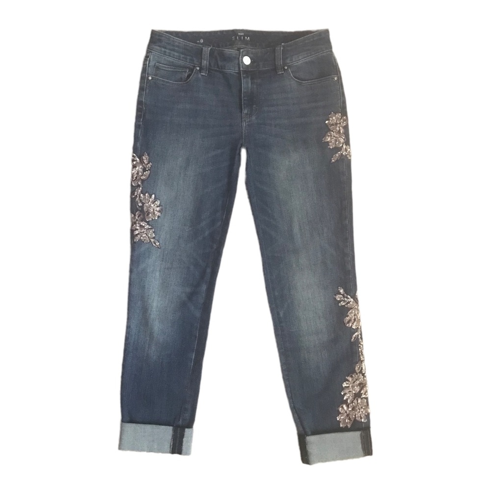 WHBM Slim Crop Sequined Jeans